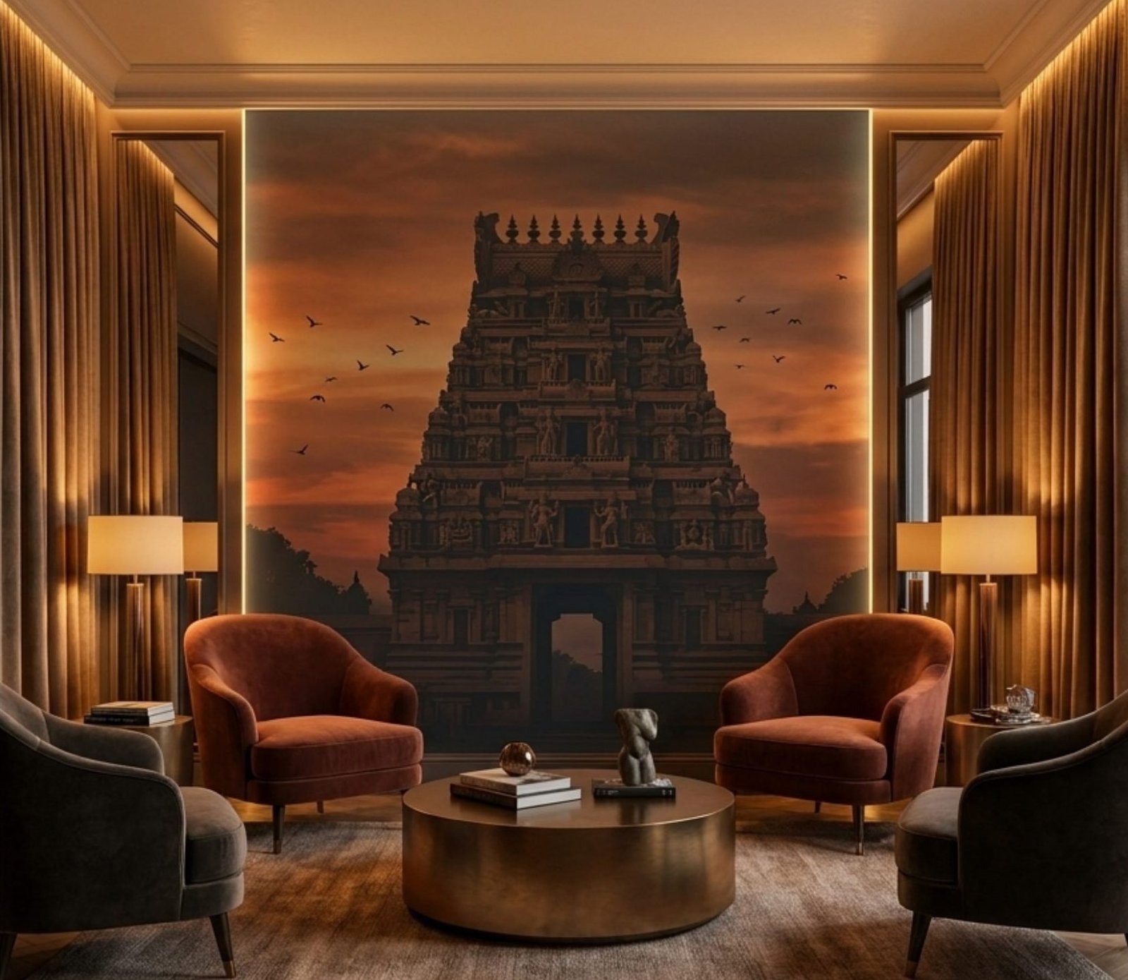 Gopuram at Dusk installed in an evening lounge